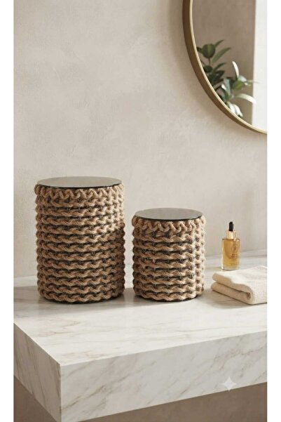 Egindra Wicker Woven Glass Cover 2-Piece Organizer Handmade