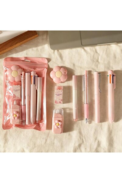 Choice4 pink 7Pcs Premium Stationery Set, Neutral Pen Learning Kit Student Gr...