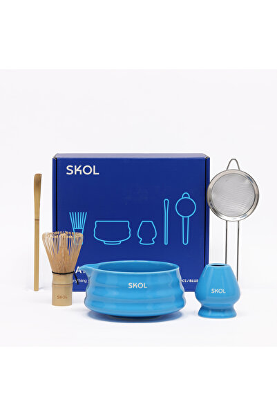 SKOL طقم تحضير الماتشا التقليدي 5 قطع ألوان مختلفة مع خفاقة بامبو ووعاء | Mat...
