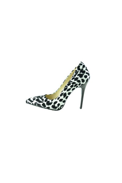 OEM Pantof elegant cu toc inalt, negru-alb, cu imprimeu tip leopard