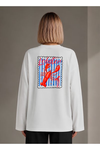 Grafftee Clothing Suerte Lobster Istakoz Design Back Printed Oversize Wide Cu...