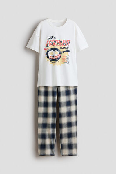 H&M Pamuklu ve Baskılı Pijama Takımı