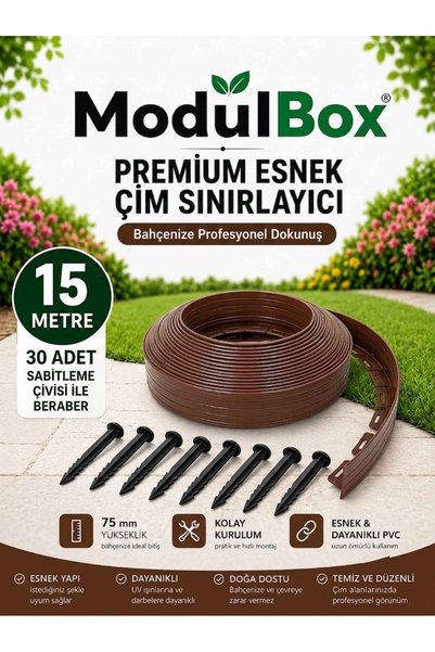 MODULBOX ESNEK PVC ÇİM AYIRICI, BAHÇE PEYZAJ DÜZENLEYİCİ, ( 15 METRE KAHVEREN...