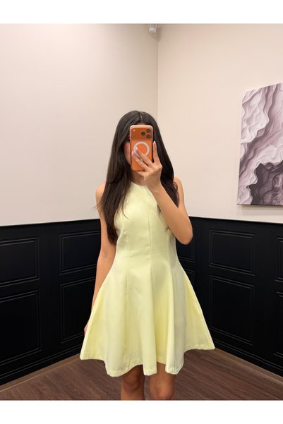 LOISY Kadın Halter Yaka Volanlı Mini Elbise