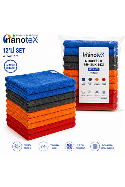 Nanotex ® Mikrofiber Uzun Tüylü Temizlik Bezi 40x40 cm (12'li Paket)