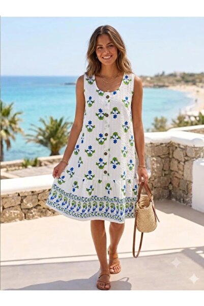 AYASOFYA OTANTIK Rochie midi de damă, cu model, cu nasturi, cu buzunare, fără...