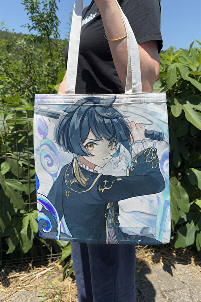 ZipZap Xingqiu Genshin Impact V4 Double-Sided Canvas Print Tote Bag Anime Bag