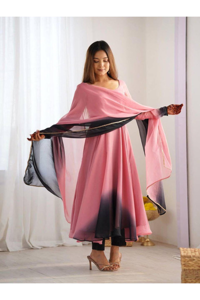 MYSMAR Pink Heavy Faux Georgette Embroidered Palazzo Suit Set - HRT8171 | Pin...