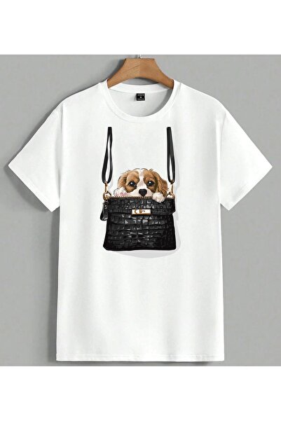 ELFERA Kopek Tasima Black Bag Printed Unisex Oversize T-Shirt White