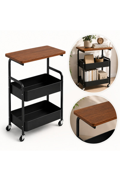 ECARLA Raft mobil din mdf si metal, dulap modern pe roti, 30x44x77 cm, Ecarla...