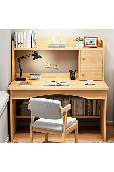 Chuma Wood Home Office Desk with Hutch Storage Shelves & 2 Drawers, Multi Com...