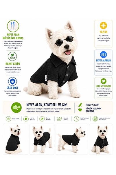 DOGİ&DOG Küçük Irk Siyah Müslin Köpek Kıyafeti Köpek Gömleği Kedi Kıyafeti (1...