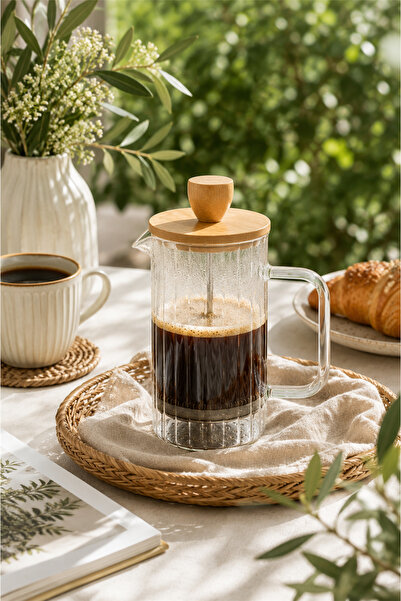Tohana Bambu Kapaklı 350 ml French Press – Isıya Dayanıklı Borosilikat Cam Ka...