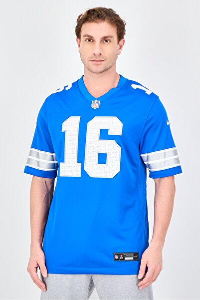 Nike x NFL Men Loose Fit Short Sleeve Detroit Lions Baseball Jersey, Blue