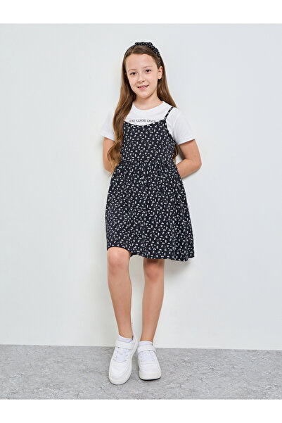 Styli Teen Girls Graphic Print T-Shirt and Floral Print A-Line Dress Set
