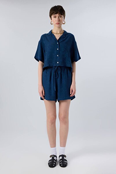 İpekçi Otantik Botanica Shade Textured Tencel Shirt Navy