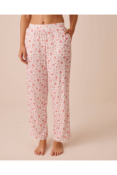 La Vie en Rose Hibiscus Print Lace Trim Pointelle Pajama Pants