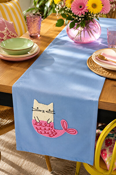 Pilloveland Punch Embroidered Suede Runner 40X140 cm - Kedibalığı