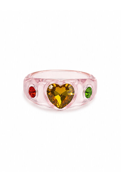 POSEİDONS JEWELLERY Şeffaf Reçine Kalp Taşlı Renkli Kristal Kadın Yüzük