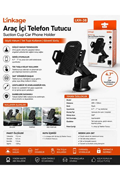 Linkage LKH-38 Vakumlu Araç İçi Telefon Tutucu