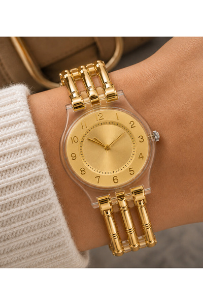 Weluxa Women's Wristwatch Transparent Case Gold Color Casual and Stylish Comb...