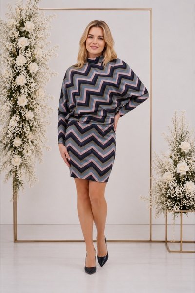 OEM Rochie rafinata cu croiala fashion si design de dungi multicolore
