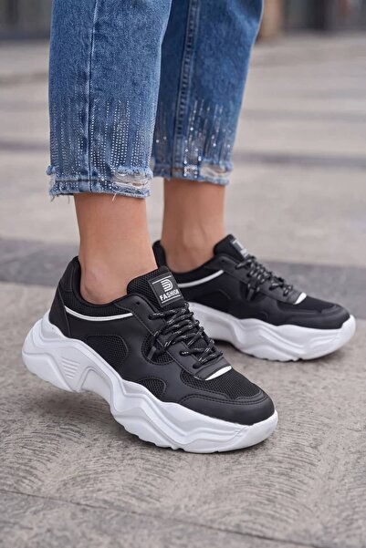 NAVİSHOES Crno-beli ženski patike visoke sportske cipele 143NAV