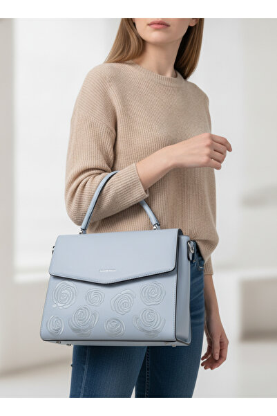 SilviaRosa Women's Flap Bag , Embossed Roses, Blue