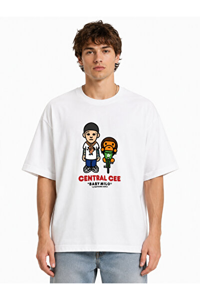 UNİSEX KADIN ERKEK BAPE CENTREL CEE ÖZEL TASARIM BASKILI OVERSİZE KALIN KUMAŞ RAHAT KESİM T-SHİRT