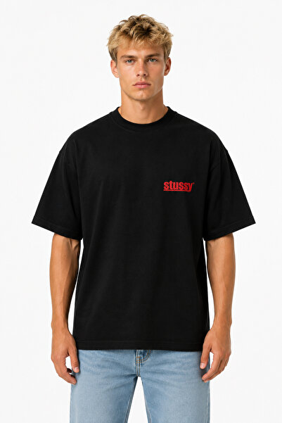 Compostela Unisex Women's Men's Red Stussy Written Logo Printed Oversized Thi...