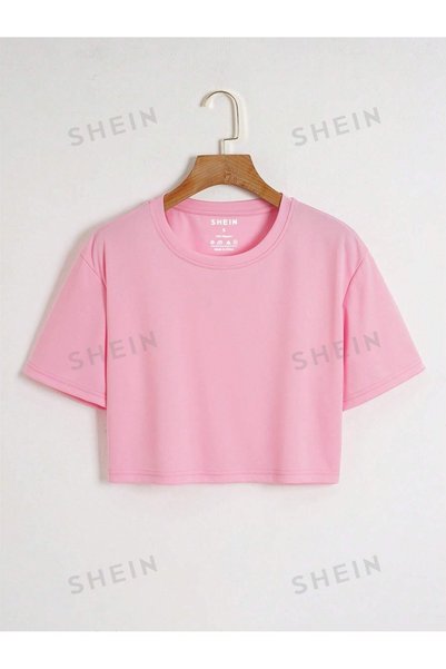 WESTİMO Women's Plain Pink Oversize Crop T-Shirt