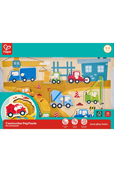 Hape Joc puzzle din lemn, Hape, Masini de constructii, 10 piese