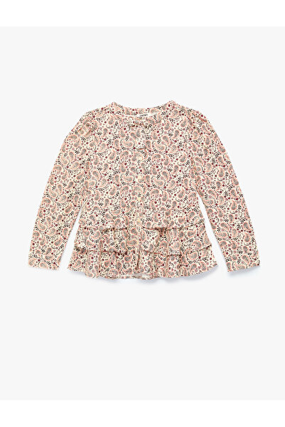 Koton Long Sleeve Ruffle Patterned Button Detailed Stand Collar Viscose Shirt