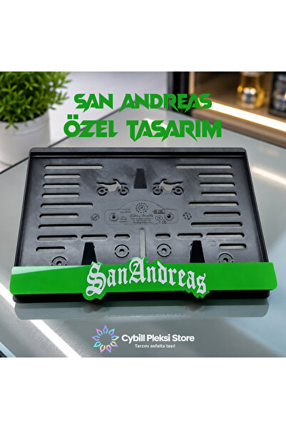 CybillStore San Andreas Pleksi Motosiklet Plaka Altı | 3D Kabartmalı Yeşil Pl...