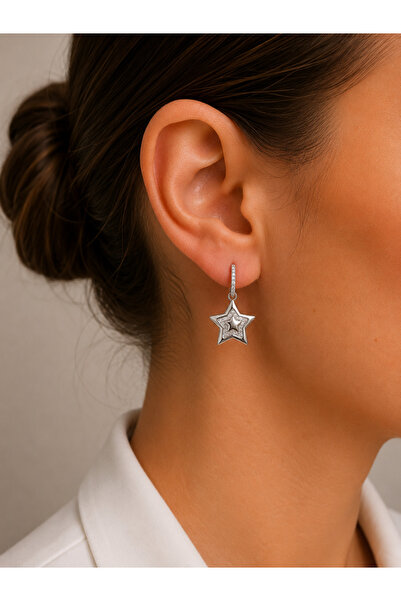 XUPING JEWELRY Silver Color Steel Earrings with Zircon Stone Star Figure