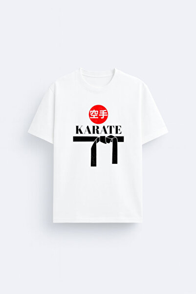 cesita Karate Printed Cotton White T-Shirt T-Shirt