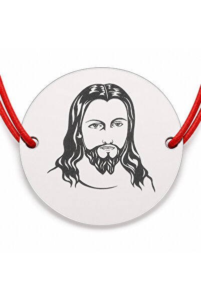 Simoshop Brățară argint 925 cu bănuț chipul lui Isus, șnur reglabil — cadou c...