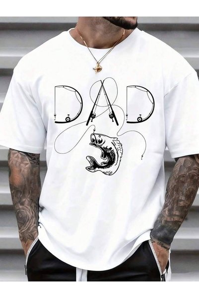 9TAY Dad Fishing T-Shirt For Men With Fish And Rod Design Father Day Gift Casual Wear Outfit Summer T-Shirt, Outdoor Casual, Cotton, 180g.