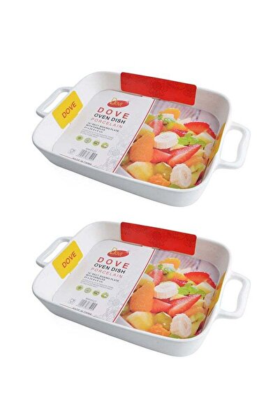 Dove 2-Piece Rectangular Porcelain Baking Dish With Handles 16 Inch 41x24.8x6...