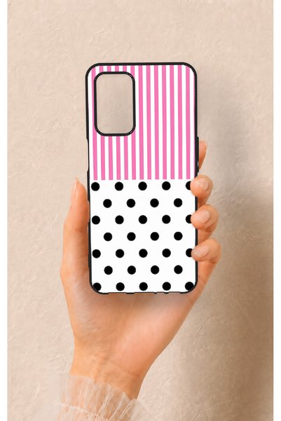 Vip Case Oppo A55 Compatible Pink Striped Polka Dot Patterned Silicone Case