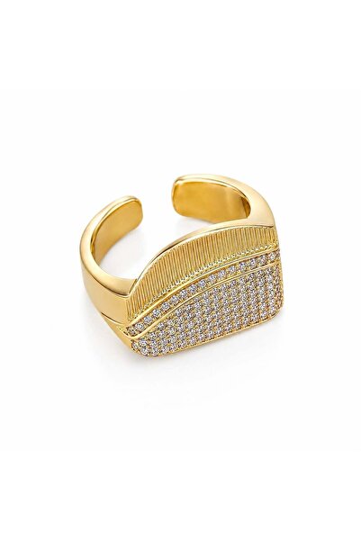 neslyaccessories Liora Taşlı Ayarlanabilir Yüzük 14 Ayar Altın Kaplama Gerçek...