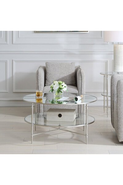 UTTERMOST Henzler 91 W x 48 H x 91 D Silver Round Coffee Table with Mirror Top