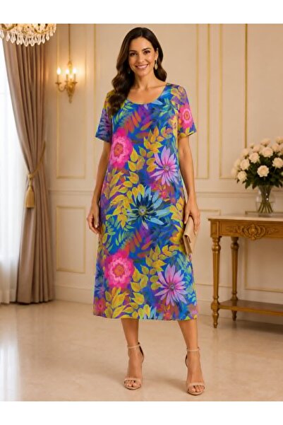 OEM Rochie damă albastru regal cu imprimeu floral și croială vaporoasă in A