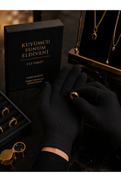 by hakan şahin black design 5’li Kuyumcu Sunum Eldiveni / %100 Pamuk Takı Müc...