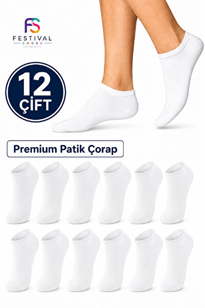 Festival Socks 12 Çift Unisex Pamuklu Beyaz Patik Çorap Seti Terletmeyen Günl...