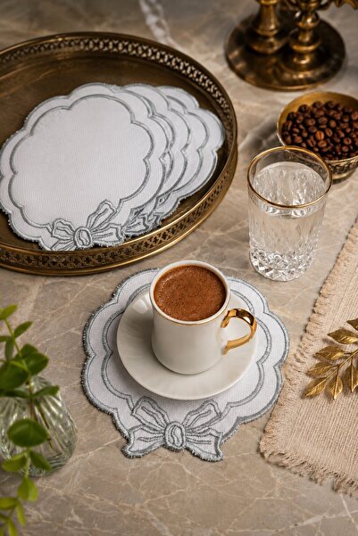 Bonny Home مجموعة من 6 مناديل تقديم القهوة المطرزة بالفضة، مناديل تقديم القهو...