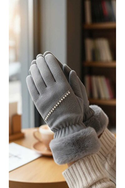 Aware Time Parachute Fabric Fur Touchscreen Plush Women's Gloves