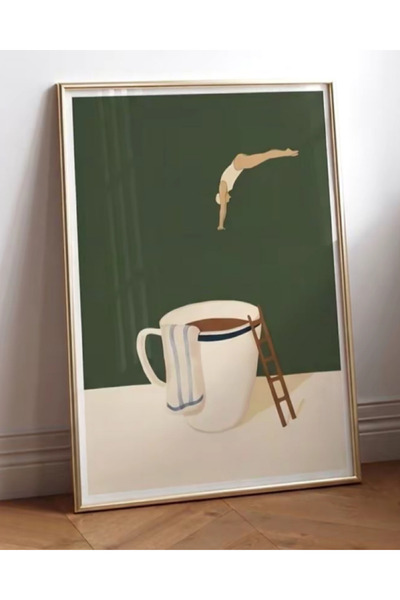 Jump Coffee Yeşil Estetik Poster - Oda Dekorasyon / Duvar Dekorasyon (Çerçevesiz)