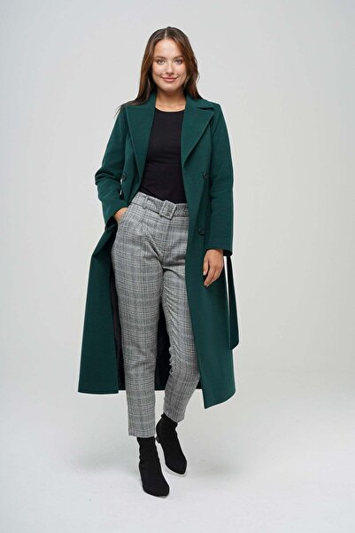 Olcay Double-Breasted Waist-Tied Mid-Length Coat Green 3754-Y