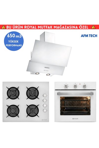PAOLO Turbolu Cam Beyaz Ankastre Set ( AO 2160 BP W60 + 12 226 + CH 1454 BP W60 Tuşlu )